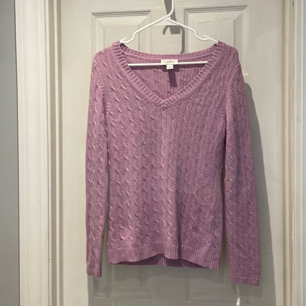 LOFT lilac vneck cable sweater SZ medium